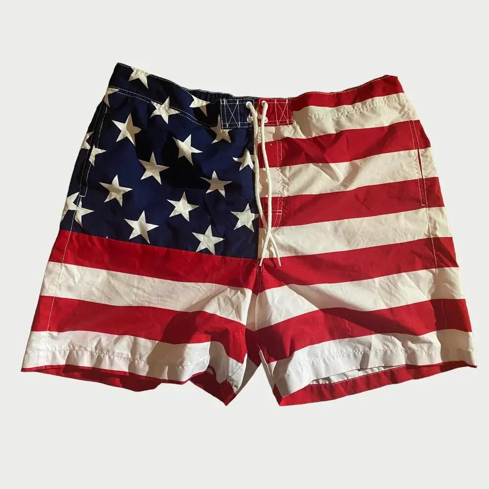 Faded Glory Mens XL 40-42 Red White Blue Swim Mesh Lined Swim Trunks